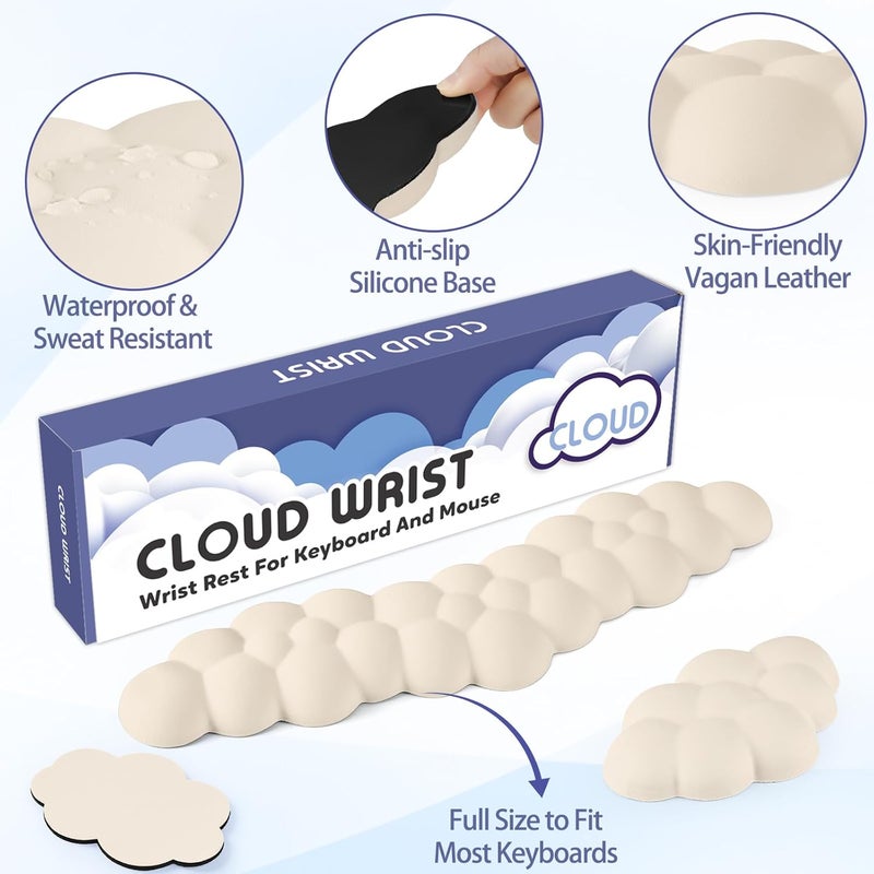 Sushret Cloud Wrist Rest for Keyboard and Mouse, Memory Foam PU Leather Keyboard Wrist Rest with Ergonomic Support, Non-Slip Base, Cute Arm Rest Pad & Palm Cushion, Office Desk Accessory, Beige - Image 5